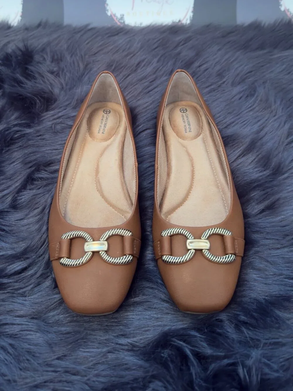 Giani Bernini Cognac Brown Embellished Ballet Flats size 7 NWOB